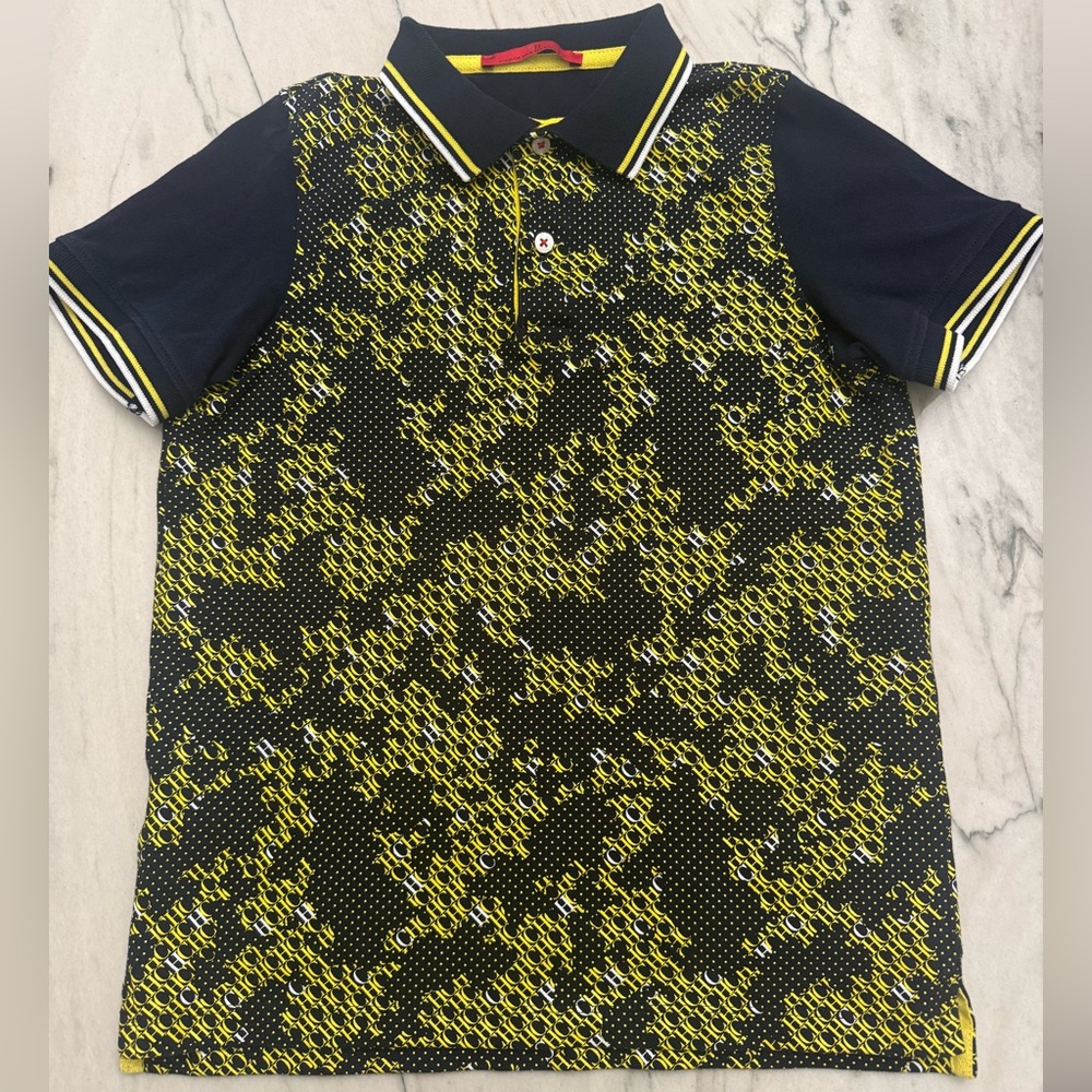 Carolina Herrera Kids Black and Yellow Patterned Polo Shirt